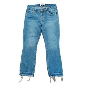 CABI Kick It Crop Sz 6 Women's Mid Rise Distressed Hem Med Wash Stretch Jeans
